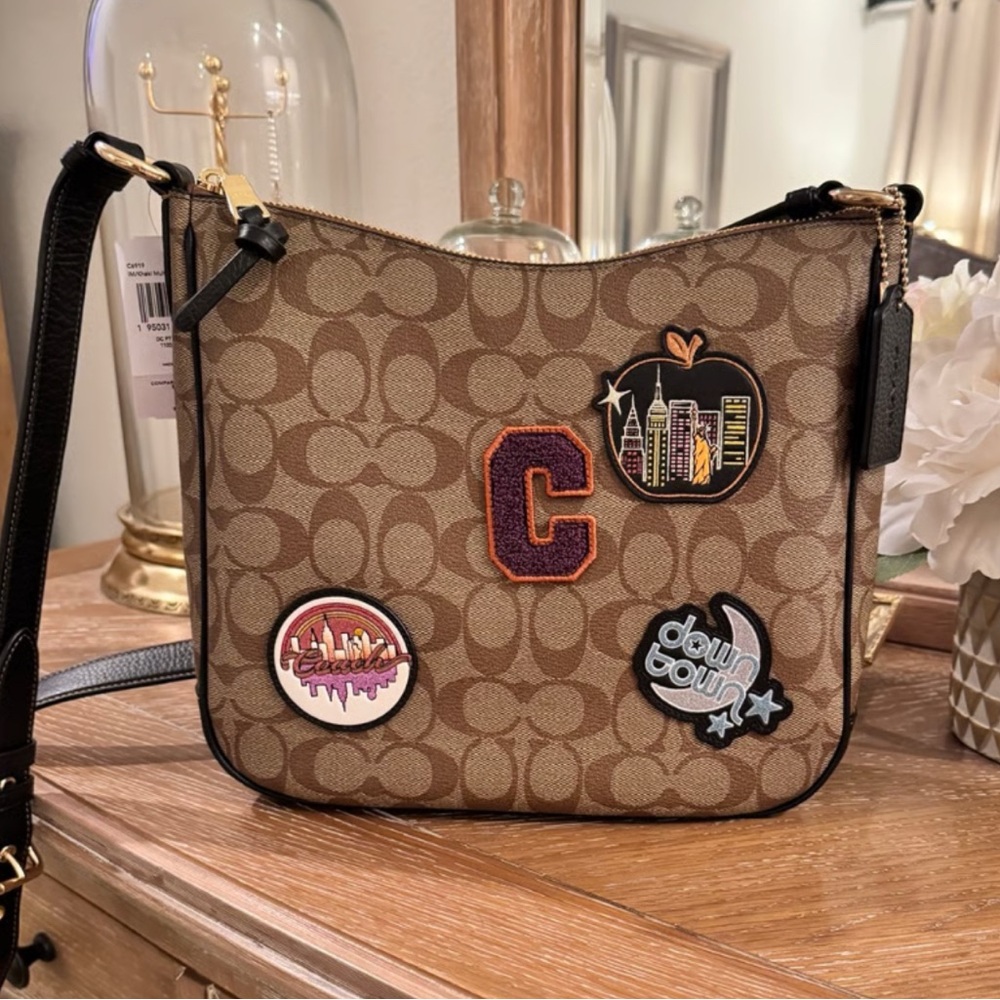Coach ELLIE Tan Crossbody Bag with Fun Patches
